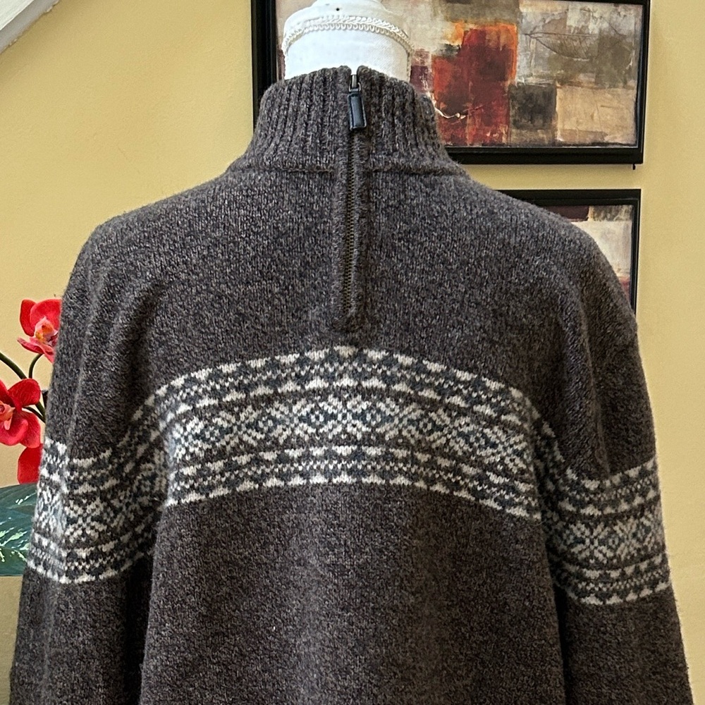 Bowen and Wright Men’s 100%Lamb’s Wool 1/4 Zip Brown Nordic Pullover Sweater Lrg - Picture 3 of 13